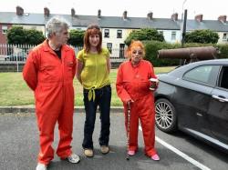 Margaretta and Niall with Clare Daly TD outside the court in Ennis