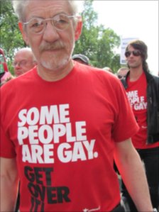 Actor Ian McKellen took part in the protest