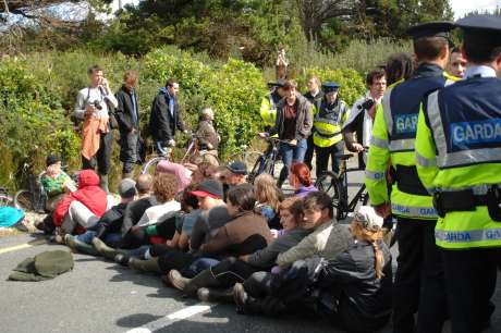 The sit down protest, aiming to stop the cherrypicker from removing the person from the lorry