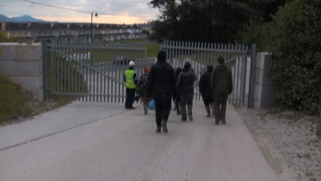 leaving the site through the front gate