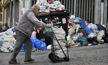 Greek 48 HOUR strike: Rubbish collection in Athens has been stopped for a second week and ministers have been locked out of their own offices by civil servants 